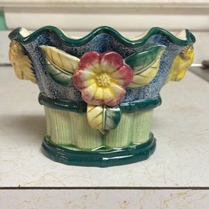 Vintage porcelain Wall flower vase with 2 side rams